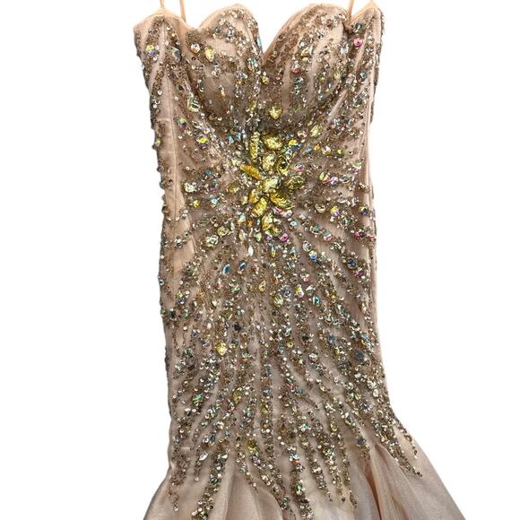 Light Peach Beaded Bodice Back Lace Up Formal Prom Pageant Dress Women 2 - Picture 3 of 12